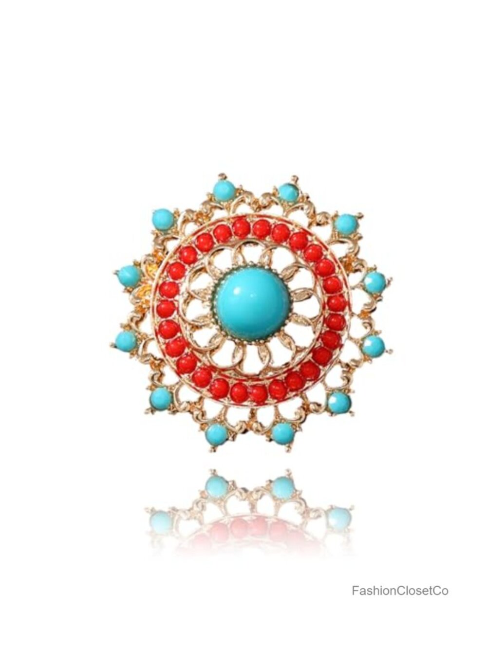 Baroque Oval Teardrop Brooch Pin Metal Sunburst Filigree Brooch